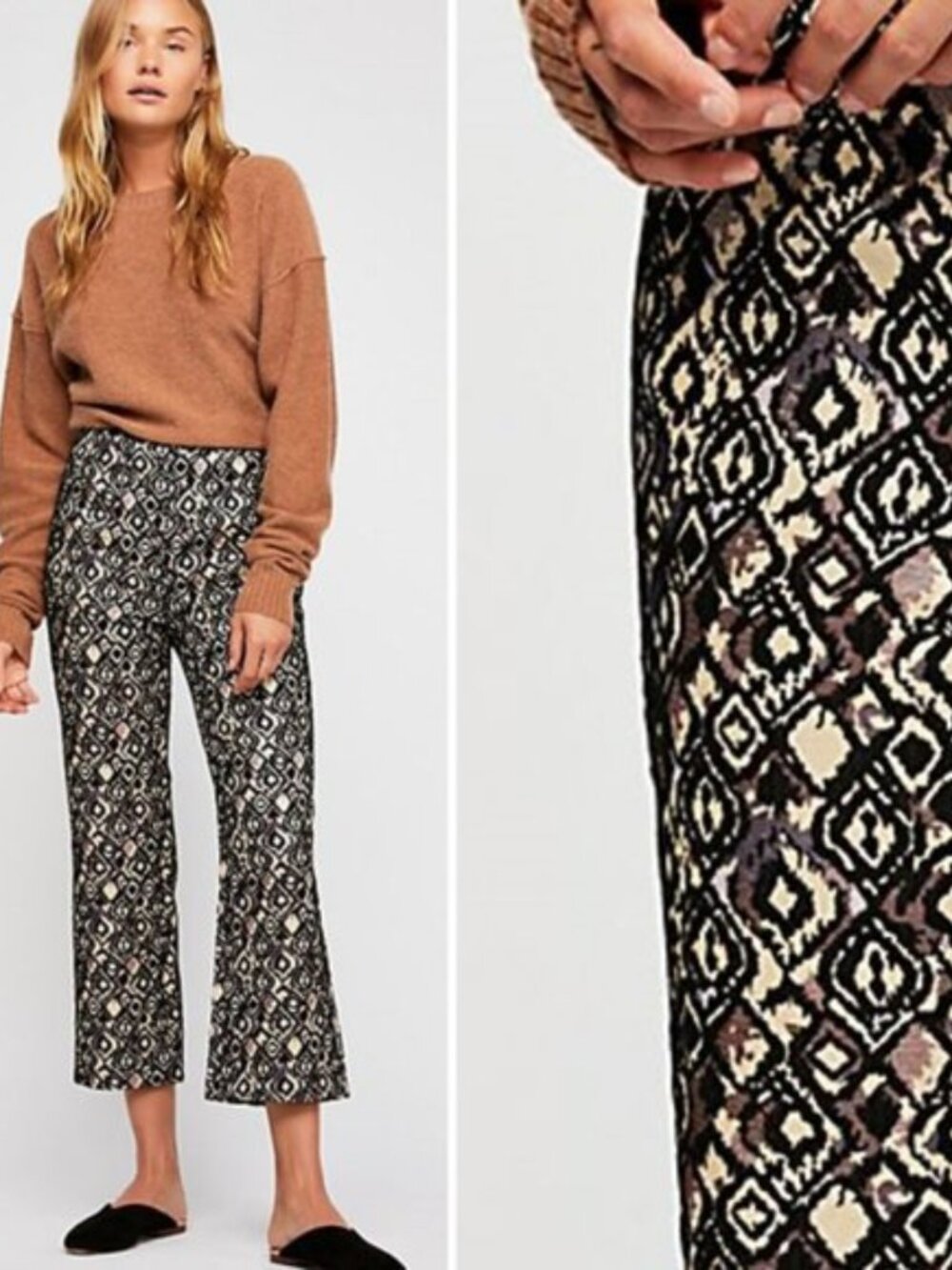 NEW Free People $148 Mod Jacquard Metallic Cropped Kick Flare Bootcut Pants